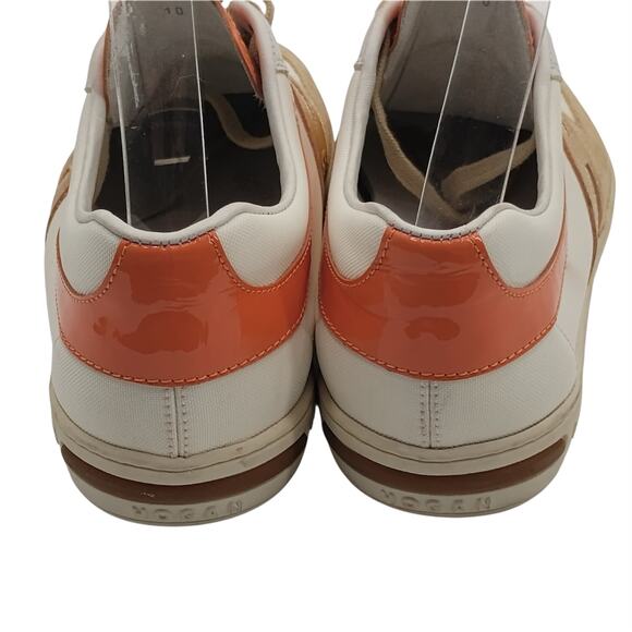 Hogan Womens Size 10 Logo Sneakers Trainers Orange Gold Tan Patent Leather Suede - Picture 5 of 11
